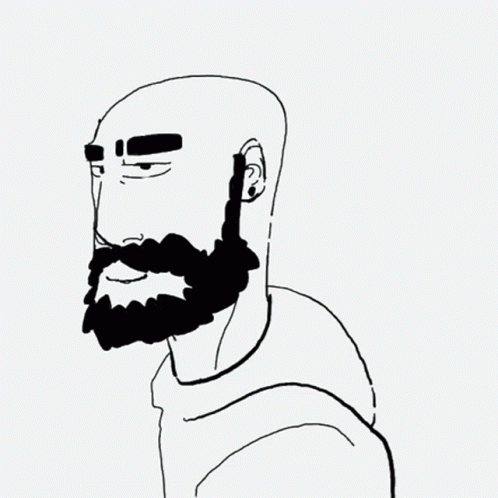 A Black And White Drawing Of A Man 'S Face With A Beard GIF