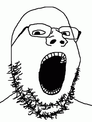 A Black And White Drawing Of A Man 'S Face With Glasses And A Beard . GIF