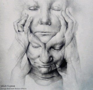 A Black And White Drawing Of A Man 'S Face With The Words Jakob Kujawa On The Bottom GIF
