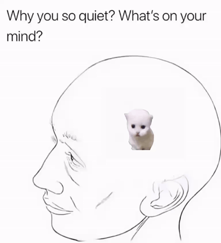 A Black And White Drawing Of A Man 'S Head With A Small White Cat In The Middle GIF