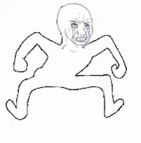 A Black And White Drawing Of A Man Sitting Down With His Fist In His Hand . GIF
