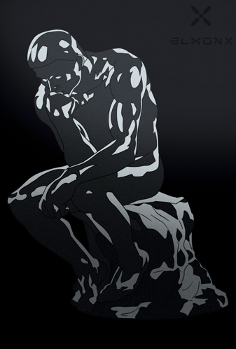 A Black And White Drawing Of A Man Sitting On A Rock With The Letter X Below It GIF
