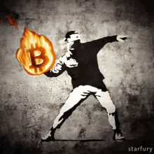 A Black And White Drawing Of A Man Throwing A Fireball With The Letter B In The Middle GIF