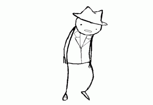 A Black And White Drawing Of A Man Wearing A Hat And Jacket . GIF