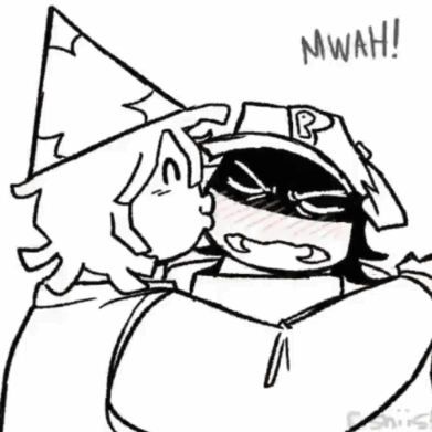 a black and white drawing of a man wearing a party hat .