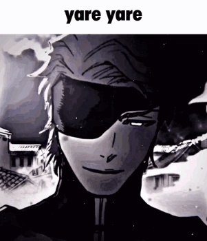 A Black And White Drawing Of A Man Wearing Sunglasses With The Words Yare Yare Written Above Him . GIF