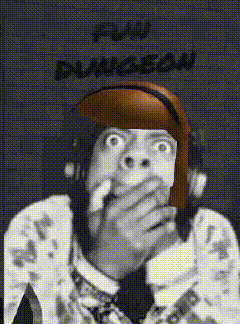 A Black And White Drawing Of A Man With A Helmet On And The Words Fwd Dungeon Written Above Him GIF