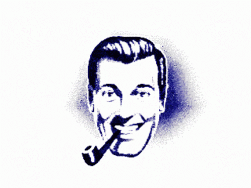 A Black And White Drawing Of A Man With A Mustache Smiling GIF