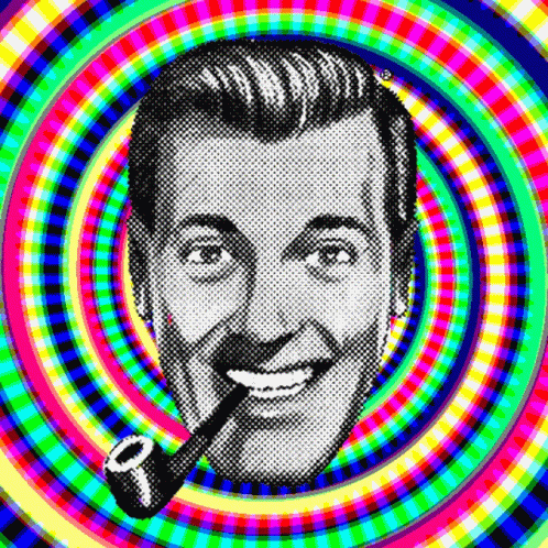 A Black And White Drawing Of A Man With A Pipe GIF