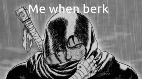 A Black And White Drawing Of A Man With A Sword Covering His Face And The Words Me When Berk GIF