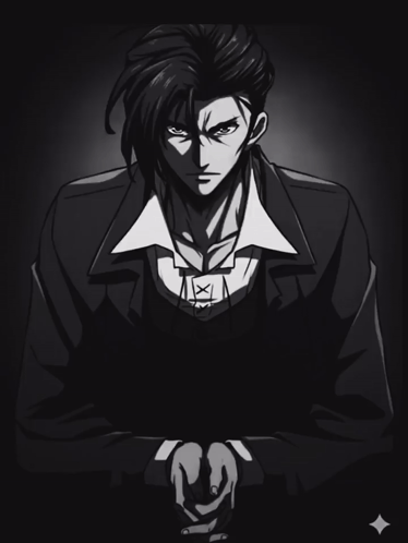 A Black And White Drawing Of A Man With A White Shirt GIF