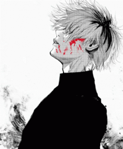 A Black And White Drawing Of A Man With Blood Coming Out Of His Face GIF