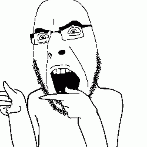 A Black And White Drawing Of A Man With Glasses And A Beard Making A Funny Face . GIF