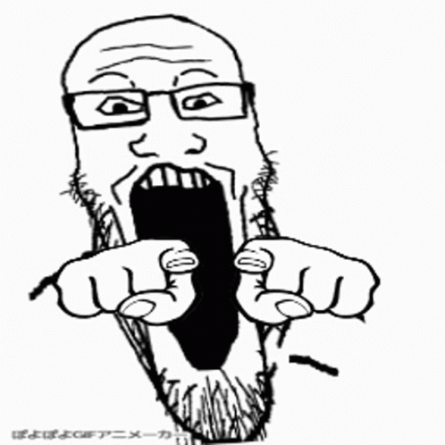 A Black And White Drawing Of A Man With Glasses And A Beard With His Mouth Wide Open . GIF