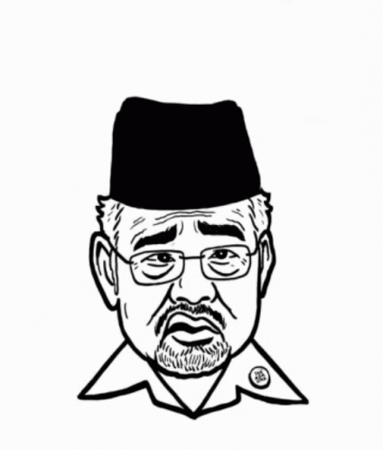 A Black And White Drawing Of A Man With Glasses And A Hat On Top Of His Head GIF