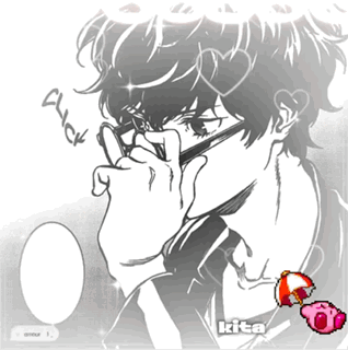 A Black And White Drawing Of A Man With Glasses And A Heart On His Head GIF