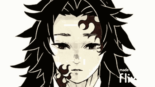 A Black And White Drawing Of A Man With Long Black Hair And A Tattoo On His Face . GIF