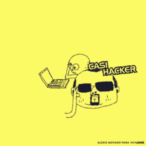 A Black And White Drawing Of A Man With Sunglasses And The Words Casi Hacker On Top GIF