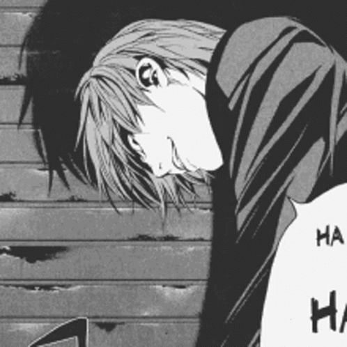 A Black And White Drawing Of A Man With The Word Ha On The Bottom Right GIF