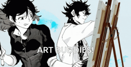 A Black And White Drawing Of A Man With The Words Art Buddies GIF