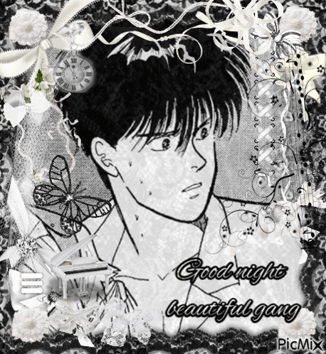 A Black And White Drawing Of A Man With The Words Good Night Beautiful Gang Written On It GIF