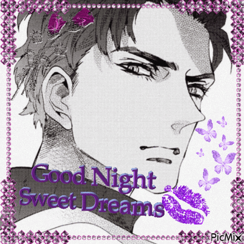 A Black And White Drawing Of A Man With The Words Good Night Sweet Dreams GIF