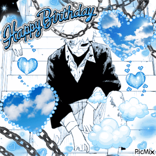 A Black And White Drawing Of A Man With The Words Happy Birthday Written On It GIF