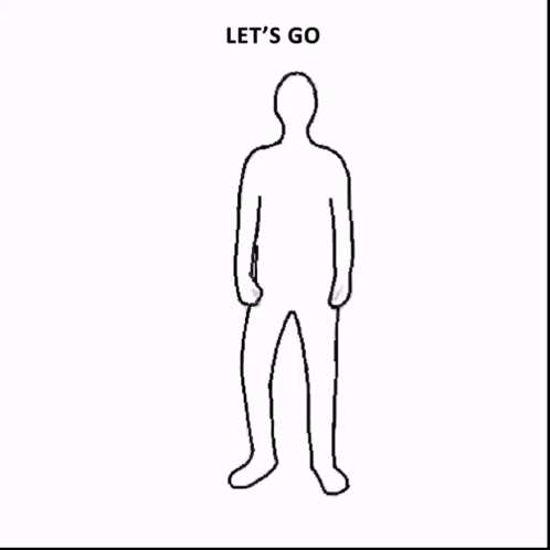 A Black And White Drawing Of A Man With The Words Let 'S Go Above Him GIF
