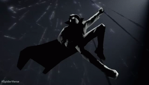 A Black And White Drawing Of A Man With The Words #Spiderverse Below It GIF