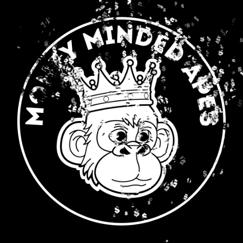 A Black And White Drawing Of A Monkey With A Crown And The Words Money Minded Apes GIF