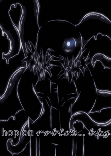 A Black And White Drawing Of A Monster With A Blue Eye And Tentacles On A Black Background . GIF