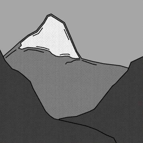 A Black And White Drawing Of A Mountain With A Snowy Peak GIF