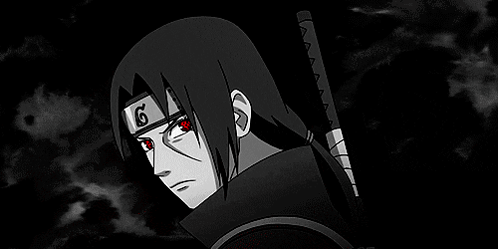 A Black And White Drawing Of A Naruto Character With Red Eyes And A Headband . GIF