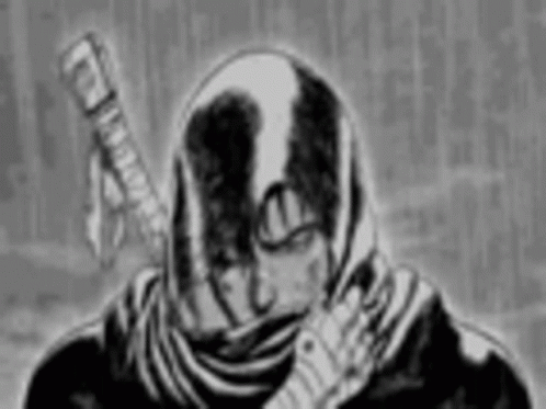 A Black And White Drawing Of A Ninja Holding A Sword . GIF