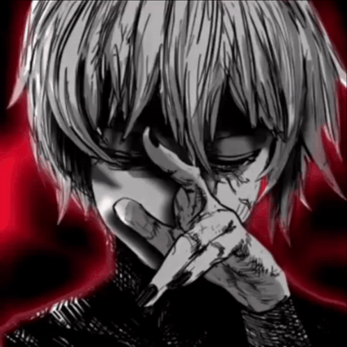 A Black And White Drawing Of A Person Covering Their Face GIF