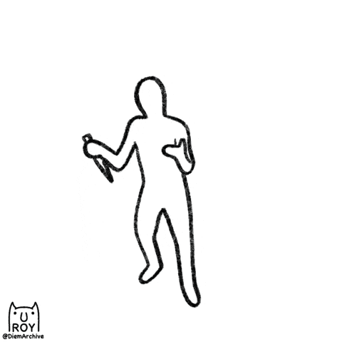 A Black And White Drawing Of A Person Holding A Knife And A Fork GIF