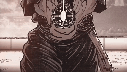 A Black And White Drawing Of A Person Holding A Sword With A Floral Design On It GIF