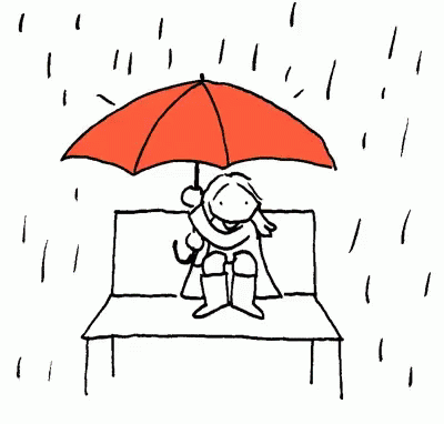 A Black And White Drawing Of A Person Holding An Umbrella In The Rain GIF