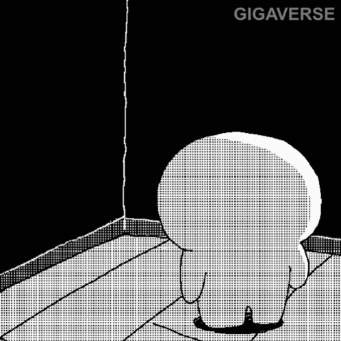 A Black And White Drawing Of A Person Kneeling Down In A Corner . GIF