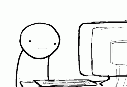 A Black And White Drawing Of A Person Looking At A Computer Screen GIF