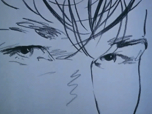 A Black And White Drawing Of A Person 'S Face GIF