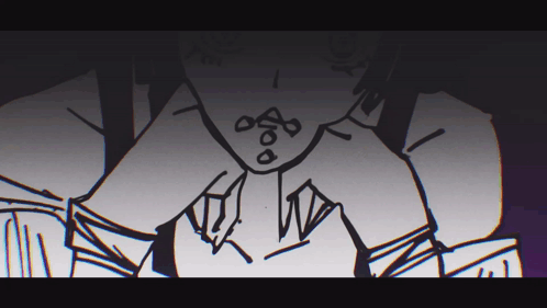 A Black And White Drawing Of A Person 'S Face With A Purple Background GIF