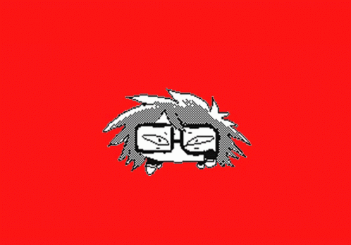 A Black And White Drawing Of A Person 'S Face With A Red Background GIF