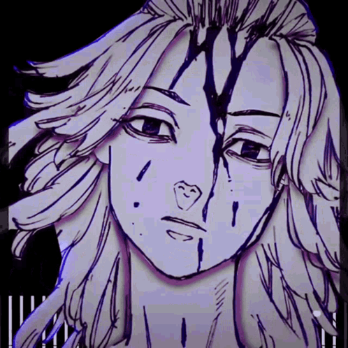 A Black And White Drawing Of A Person 'S Face With Blood On It GIF