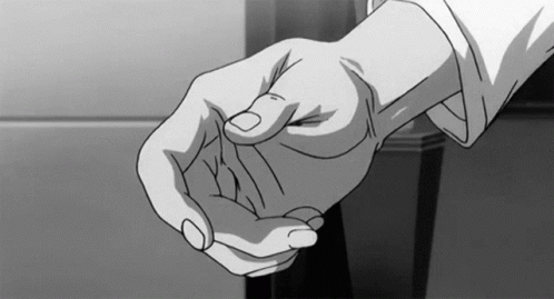 A Black And White Drawing Of A Person 'S Hand Holding Another Person 'S Hand GIF