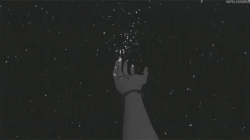 A Black And White Drawing Of A Person 'S Hand Reaching For A Star . GIF