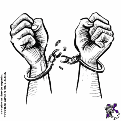 A Black And White Drawing Of A Person 'S Hands In Handcuffs With The Year 2014 On The Bottom GIF