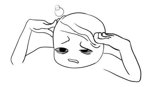 A Black And White Drawing Of A Person Scratching Their Head With Their Hands GIF