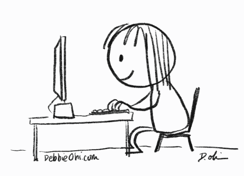 A Black And White Drawing Of A Person Sitting In Front Of A Computer With The Website Pebbieoni.com Written On The Botto GIF