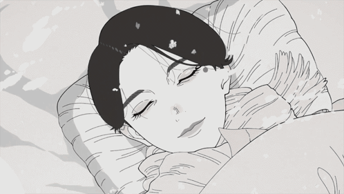 A Black And White Drawing Of A Person Sleeping With Their Eyes Closed GIF
